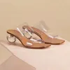 Модные сандалии Обувь квадратный Toed Sexy Open Toe Slip-на прозрачном ПВХ VAMP Crystal круглые каблуки