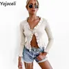 Yojoceli Sexy Potargane Kobiety Jesień Dzianiny Kartkowość Zima Podstawowy Sweter Kobiet Casual Perła Dziania Biała Odzieży Outerwear 210609