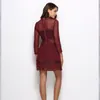 Vintage Runway Celebrity Style Wiosna Jesień Kobiety Dress Moda Sexy Hollow Out Lace Casual Office Lady Mini 210421