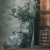 Vazen gouden mond vaas droog en wit porselein blauw europese chinese bloem ware jingdezhen tafelarrangement a