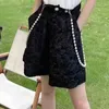 Pérolas de retalhos casuais curto para mulheres cintura alta bordado straight sólido shorts fêmeas verão moda elegante 210521