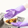 Gants en silicone avec brosse Gant de lavage de vaisselle en silicone de sécurité réutilisable Mitten résistant à la chaleur Outil de nettoyage de cuisine w-00856