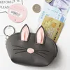 Portacarte in pelle PU con orecchio di coniglio 3D in stile coreano con portachiavi appeso a forma di coniglietto con portamonete per carte di credito
