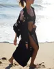Mulheres Swimwear Imprimir Sexy Bikini Cover-Ups Preto Casual Verão Verão Vestido Kimono Femme Kaftan Plus Size Wear Swimsuit Cobertura