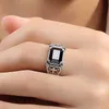 Ancient silver Jesus Cross Black agate Ring band finger Retro Open adjustable diamond Rings men Fashion jewelry will and sandy