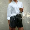 MSFANCYブラックレザーショートパンツの女性の高腰幅のパンタロンコルテスデムハヤーセクシーな戦利品ショーツMP001 210604