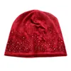 Vinter velor slouchy beanie hatt för kvinnor cashion rhinestones diamant skalliesbeanies kvinnliga mjuka varma hattar casual girl039s c5676687