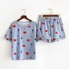 Kawaii dos desenhos animados Homewear 2 peças de pijama de algodão de pijama de algodão Soft verão fino pijama femme manga curta solta casa terno sleepwear 210809