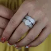 2021 Silver color heart women Finger Paved Full 5A CZ Stone Couple Wide Band rings Wedding Jewelry Drop Ship