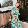 Women Chiffon Dress Summer Fashion Female Short Sleeve V-neck Floral Print Casual Dresses Vintage A-line Boho Vestidos 210423