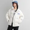 ヒップホップホワイトアヒルダウンジャケット男性と女性同じ厚い冬の屋外の雪コートカップルレタープリント特大211018