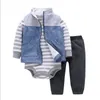 Spring Baby Boys Girls 3-шт. Устанавливает парень с длинным рукавом + пальто с капюшоном + брюки костюма детская одежда E2528 210610