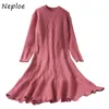 O cuello jersey manga larga suéter vestido mujeres cintura alta cadera sirena temperamento vestidos sólido liggle sueter 210422