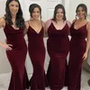 Velvet Mermaid Long Bridesmaid Dresses Spaghetti Straps Sweep Train Formal Evening Gowns Maid of the Honor Dress