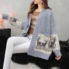 Kvinnor Tjock Deer Cardigans Vinter Casual Chic Streetwear Sticka Ytterkläder Koreansk Jul Höst Lös Stickning Sweater 210419