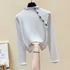 Mezza dolcevita primavera autunno top maglietta donna stile coreano slim button t-shirt abbigliamento donna t-shirt femme bianco nero 210604