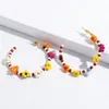 Bohemian Cute Colorful Beaded Flower ZA Orecchini a forma di C per donne Ragazze Trendy Summer Big Hoop Orecchini Jewelry Party