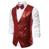 Men's 2 Pieces Purple Sequin Vest With Bowtie Brand Slim Fit V Neck Sleeveless Waistcoat Male Stage Party Show Costume 2XL 210522