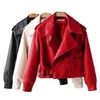 Spring Products Fashion Retro Lapel Long Sleeve Short PU Leather Washed Jacket PA785 210421