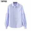 Woman Shirts Light Blue Striped Long Sleeve Blouses Tops Female Clothes 210421