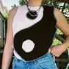 Oネックノースリーブパッチワーククロップトップス女性ファッションかわいいカジュアルニットシャツ秋女性タンクトップベーシックストレッチ210607