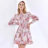 TWOTWINSTYLE Elegant Printed Floral Dress Female Stand Collar Long Sleeve High Waist Dresses Women Fashion Clothing 210517
