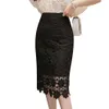 korean summer back slit a line wrap skirt High waisted pencil skirt women elegant hollow out flower crochet lace skirts ladies X0428