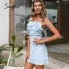 Ruffle white hollow out holiday summer women Cotton blue casual slim mini dress Tube top strap lace up dresses 210414