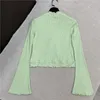 Kvinnors stickor Kvinnors tees 2022 Rhinestone Button Sweet Lace V-Neck Green Long Sleeve Polka Dot tröja 0309