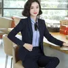 Mode kvinnor randar byxor kostym ol temperament affärer intervju smal blazer och byxor kontor damer formellt arbete bär 210604