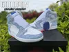 2021 Authentique 1 Haute OG Hyper Royal Trophy Room 1S Chaussures Gris Fumé Blanc Homme Femme Sports De Plein Air Baskets Avec Boîte