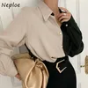 Korean Hit Color Patchwork Work Style Ol Blouse Women Turn Down Collar Long Sleeve Single Breast Blusas Loose Shirt 210422