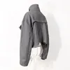 TWOTWINSTYLE Patchwork stampato top corti per le donne dolcevita manica lunga tasca giacca casual moda femminile abbigliamento 210517