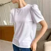 White Purple Tops Puff Short Sleeve Summer T-shirt Simple Solid Cotton Tshirt for Women Tee Shirts Clothes 10090 210417