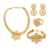 Guldfärg blomma bröllop smycken uppsättningar för kvinnor afrikanska brud halsband armband örhängen ring saudiarabien smycken