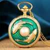 Antike Vintage Fische Perlenabdeckung Uhren Retro Goldgehäuse Quarz Taschenuhr für Männer Frauen Halskette Kette Arabische Zahlenanzeige