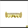 Grillz украшения для тела Прямая доставка 2021 набор в стиле панк Gold Sier Teeth Grillz верхняя нижняя грили стоматологические шапочки для рта косплей вечерние 9Du3B2930