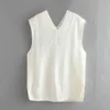 V pescoço de malha camisola colete mulheres mangas casual branco pulôverno outono outono outono streetstyle tops 210415