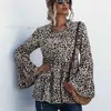 Women shirts Summer ladies tops elegant Retro Leopard Print V-neck Lace Sleeve Loose Shirt womens tops blouses clothing 210514