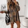 Automne Plaid imprimé Mini robe à manches longues à manches longues col boutonné robes féminines streetwear décontracté lâche dame vêtements 210409