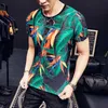 夏Tシャツ男性アイスシルク通気性プリントTシャツカジュアルスリムフィットOネックトップスティーストリーウェア衣類プラスサイズ4xl 210527