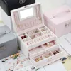 3-schichtige Große Leder Schmuck Box Hohe Kapazität Halskette Ohrring Ring Schatulle Make-Up Lagerung Organizer Geschenke Für Frauen 211105