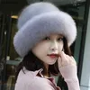 Bonnet/crâne casquettes doux fausse fourrure chapeaux pour femmes hiver luxe chaud tricot mode femme vison avec bérets blanc