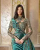 2022 Plus Size Arabski ASO EBI Hunter Green Mermaid Prom Dresses Zroszony Kryształy Koronki Wieczór Formalna Party Druga Recepcja Urodziny Suknie Zaręczynowe Sukienka ZJ333