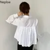 Women's Blouses & Shirts Neploe Korean Chic Blouse Women Turn-down Collar Back Pleated Loose Irregular Long Sleeve Tops Temperament Blusas M