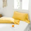 Bedding Sets Yellow White Gray Green Blue Washed Cotton Girl Set Bed Cover Fitted Ruffles Sheet Linen Solid Duvet Pillowcases Color