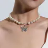 Antique perle chaîne tour de cou avec papillon pendentif collier breloques argenté cou bijoux pour femmes fête bijoux idées cadeaux