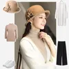 Berets FS Korean 100% Wool Felt Dome Cloche Hat Wide Brim Bowler Winter Warm Fedoras Ladies Floppy Hats Cap With Veil Big Flowers