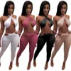 Sexy Deux Pièces Club Tenues pour Femmes Festival D'été Vêtements Halter Crop Top et Pantalon Costumes Fête Anniversaire Ensembles Assortis Y0625