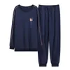 Men's Sleepwear Men's Pajamas Set Spring Autumn Leisure Elastic Waist Men Cotton Long Sleeve Nightwear Top Home Cloth